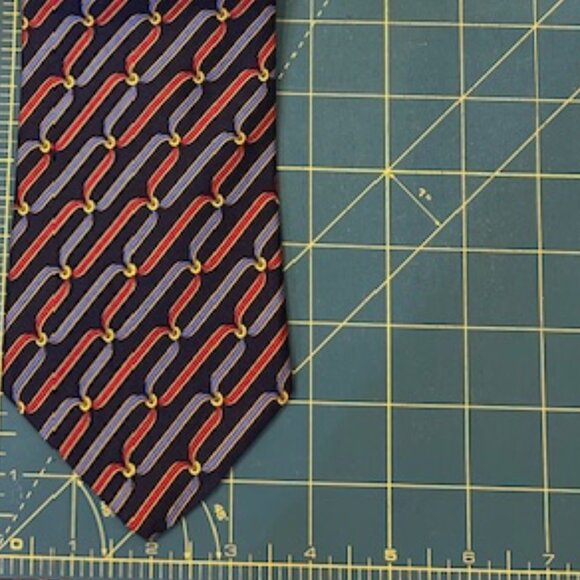 BROOKS BROTHERS Makers Silk Tie Navy With Red and Blue Ribbons With Gold Rings - Picture 3 of 5
